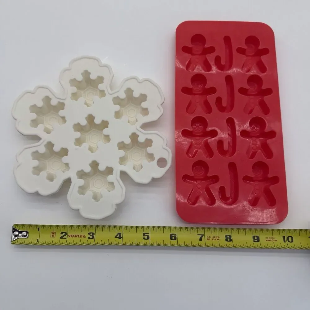 2pcs Christmas Silicone Molds for Baking Jelly Soap, Candy Cane, Gingerbread Men